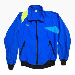 Vintage Trek Wear Mens Blue Neon Colorblock Windbreaker Jacket Made in USA Large